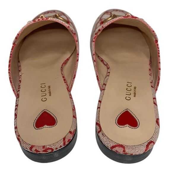 Gucci Princetown Horsebit Mule EU 37.5 US 7.5 Red GG Monogram Canvas Loafer Flat - Picture 7 of 12
